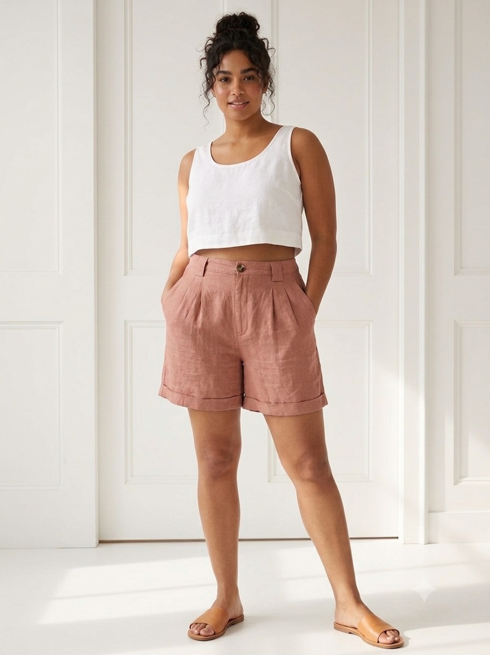 American Apparel Linen 100% High Waist Shorts , XS